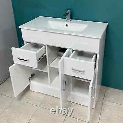 Turin 800mm Floorstanding Vanity Unit With Ceramic Basin White Gloss Bathroom