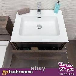 Urban Brown Bathroom Wall Hung Vanity Unit White Resin Basin 60cm