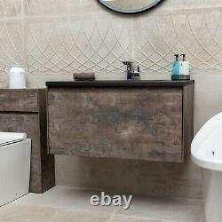Urban Brown Slate Bathroom Wall Hung Vanity Unit Black Resin Basin 90cm