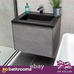 Urban Grey Bathroom Storage Wall Hung Vanity Unit Black Resin Basin 50cm