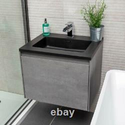 Urban Grey Bathroom Storage Wall Hung Vanity Unit Black Resin Basin 60cm
