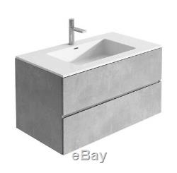 Urban Grey Bathroom Storage Wall Hung Vanity Unit White Resin Basin 90cm