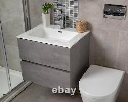 Urban Grey Bathroom Storage Wall Hung Vanity Unit White Resin Sink 60cm