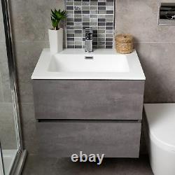 Urban Grey Bathroom Storage Wall Hung Vanity Unit White Resin Sink 60cm