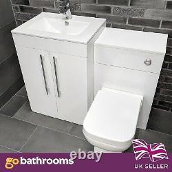 Valta White Gloss Bathroom Floor Standing Vanity Unit Ceramic Basin & WC Unit