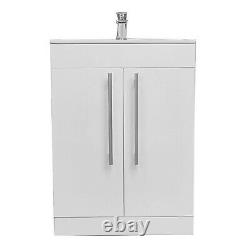 Valta White Gloss Bathroom Floor Standing Vanity Unit Ceramic Basin & WC Unit