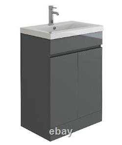 Vanity Basin Sink Unit 600mm Anthracite Grey Floor Standing Furniture