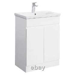 Vanity Basin Sink Unit Close Coupled Toilet WC Pan Bathroom Cabinet White Gloss