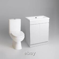 Vanity Basin Sink Unit Close Coupled Toilet WC Pan Bathroom Cabinet White Gloss