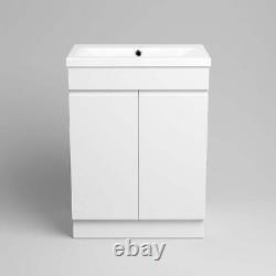 Vanity Sink Unit White Gloss Ceramic Basin Bathroom Storage Furniture 60cm