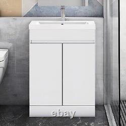 Vanity Sink Unit with Basin Gloss White Bathroom Storage Floor Standing 600mm