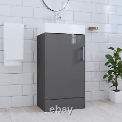Vanity Unit & Basin Sink Bathroom Cloakroom Compact High Gloss Unit 450mm Grey