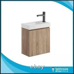 Vanity Unit & Basin Sink Wall Hung Bathroom Cloakrooom Compact Oak Fluted