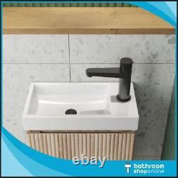 Vanity Unit & Basin Sink Wall Hung Bathroom Cloakrooom Compact Oak Fluted