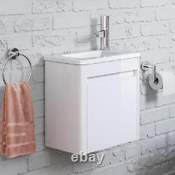 Vanity Unit Basin Sink Wall Hung Cloakroom Right Hand Basin Storage Unit White