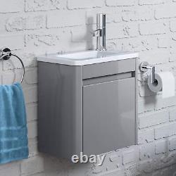 Vanity Unit Basin Sink Wall Hung Cloakroom Right Hand Storage Unit Grey 400mm