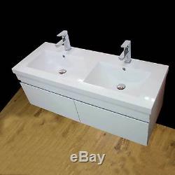 Vanity Unit Cabinet Basin Sink Bathroom Corner Wall Hung Twin Double Bowl 1200