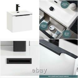 Vanity Unit Cabinet Basin Sink Wall Hung Mounted Ceramic Cloakroom Bathroom 600