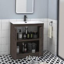 Vanity Unit Floor Standing 2 Door Cabinet & Curve Basin Sink 500/600/800mm Black