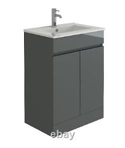 Vanity Unit Sink Basin 600mm Bathroom Anthracite Grey Floor Standing Furniture