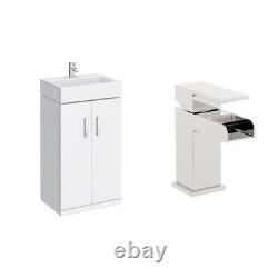 Vanity Unit Sink Basin Bathroom Furniture Set 450 White & Waterfall Mixer Tap