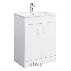 Vanity Unit Sink Basin Storage Bathroom Furniture Set Mixer Tap High White 600