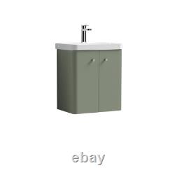Wall Hung 2 Door Vanity Unit with Ceramic Sink 500mm Satin Green