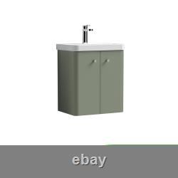 Wall Hung 2 Door Vanity Unit with Ceramic Sink 500mm Satin Green