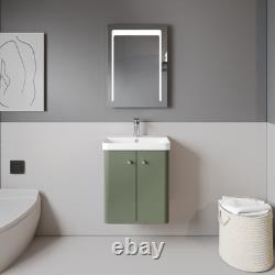 Wall Hung 2 Door Vanity Unit with Ceramic Sink 500mm Satin Green