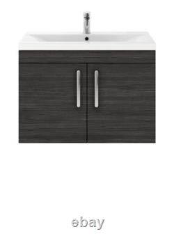 Wall Hung 2 Door Vanity Unit with Mid Edge Ceramic Basin, 800mm, Hacienda Black