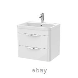 Wall Hung 2 Drawer Vanity Unit with Ceramic Basin 600mm Gloss White