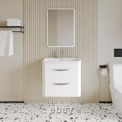 Wall Hung 2 Drawer Vanity Unit with Ceramic Basin 600mm Gloss White