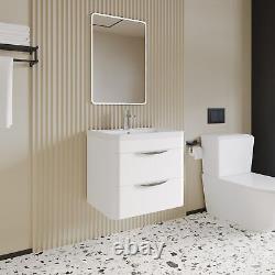 Wall Hung 2 Drawer Vanity Unit with Ceramic Basin 600mm Gloss White