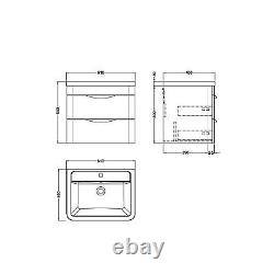 Wall Hung 2 Drawer Vanity Unit with Ceramic Basin 600mm Gloss White