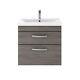 Wall Hung 2 Drawer Vanity Unit With Mid Edge Basin, 600mm, Brown Grey Avola