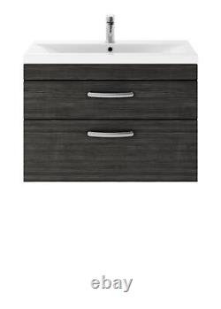 Wall Hung 2 Drawer Vanity Unit with Mid Edge Ceramic Basin, 800mm, Hacienda Black