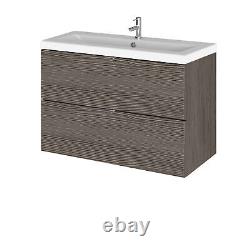 Wall Hung 2 Drawers Vanity Unit and Ceramic Basin, 800mm, Brown Grey Avola