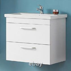 Wall Hung Bathroom Basin Vanity Unit with 2 Drawers 600mm White Cloak Room