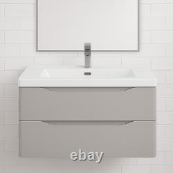 Wall Hung Bathroom Vanity Unit And Sink Basin Matt Bali Grey 2 Drawers 900mm