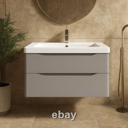 Wall Hung Bathroom Vanity Unit And Sink Basin Matt Bali Grey 2 Drawers 900mm
