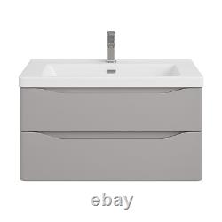 Wall Hung Bathroom Vanity Unit And Sink Basin Matt Bali Grey 2 Drawers 900mm