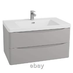 Wall Hung Bathroom Vanity Unit And Sink Basin Matt Bali Grey 2 Drawers 900mm