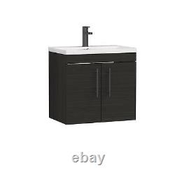 Wall Hung Bathroom Vanity Unit Cabinet 2-Door 500/600mm with Brass Black Handle