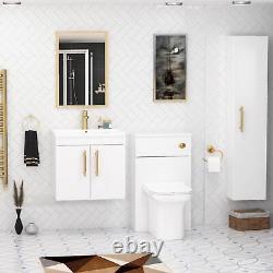 Wall Hung Bathroom Vanity Unit Cabinet 2-Door 500/600mm with Brass Gold Handle