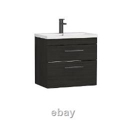 Wall Hung Bathroom Vanity Unit Cabinet 2 Drawer 500/600mm with Brass Black Handl