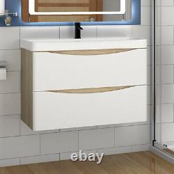 Wall Hung Bathroom Vanity Unit Sink Basin 500 600 800 with 2 Drawers White+Oak