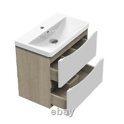 Wall Hung Bathroom Vanity Unit Sink Basin 500 600 800 with 2 Drawers White+Oak