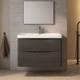 Wall Hung Bathroom Vanity Unit With Sink Basin 900mm Graphite Oak 2 Drawer