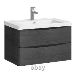 Wall Hung Bathroom Vanity Unit With Sink Basin 900mm Graphite Oak 2 Drawer