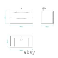 Wall Hung Bathroom Vanity Unit With Sink Basin 900mm Graphite Oak 2 Drawer